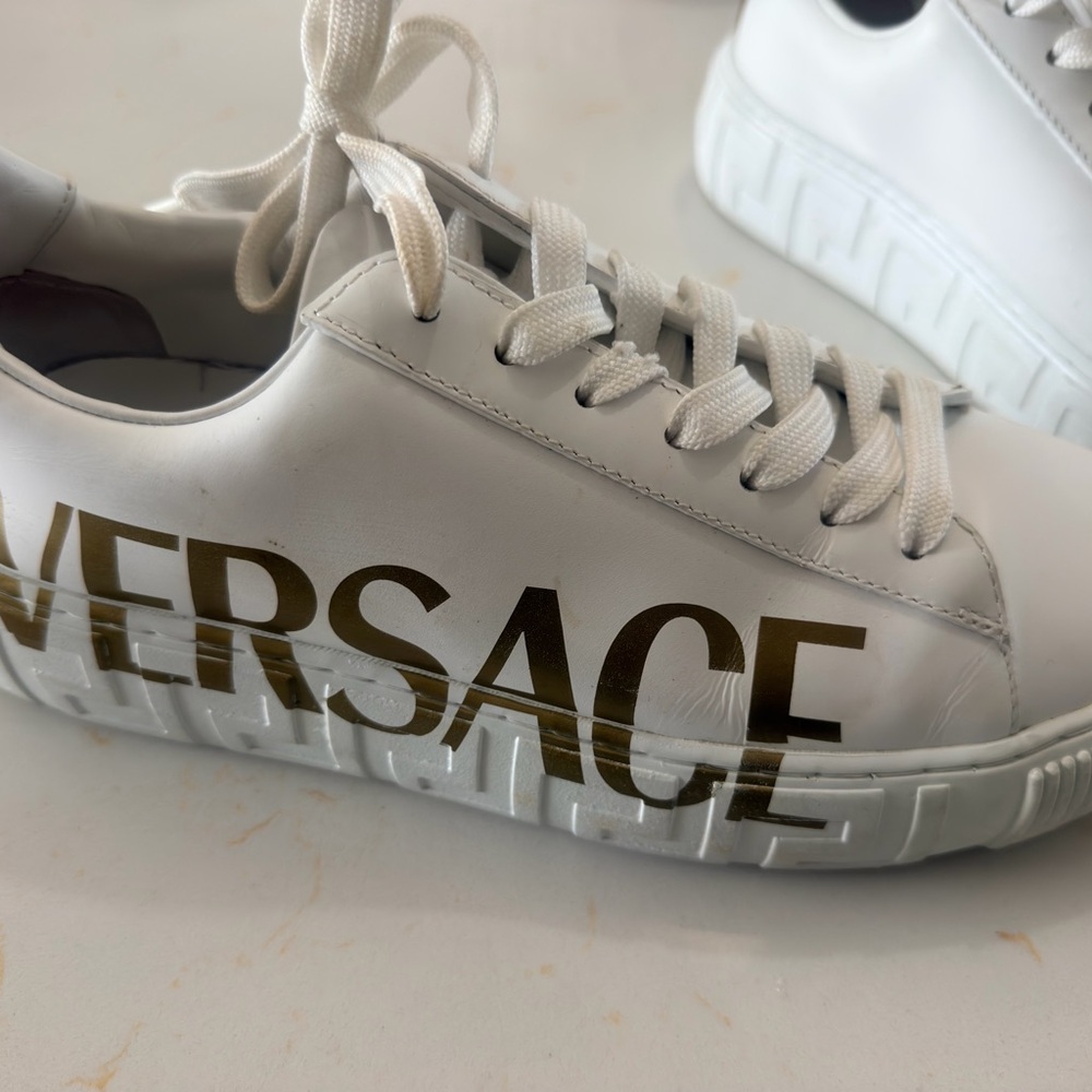 Versace White and Gold Logo Sneakers 100 AUTHENTIC